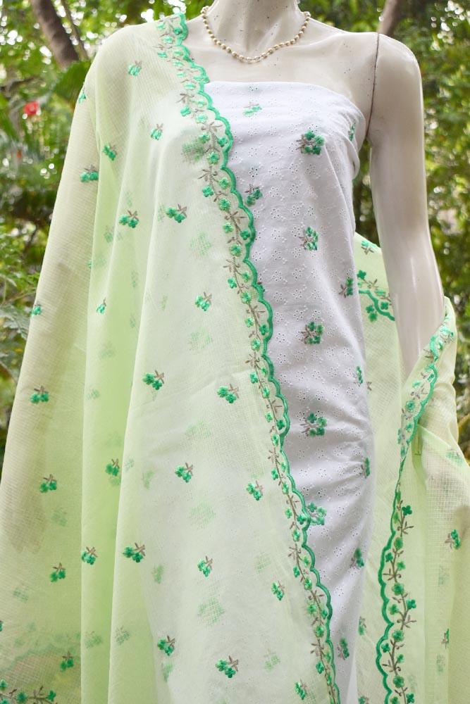 Beautiful Embroidered Cotton & Kota Unstitched Suit Fabric