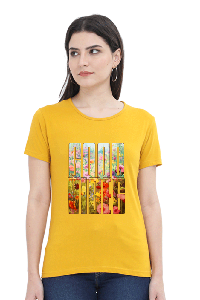 Good Vibes Floral Womens T-Shirt