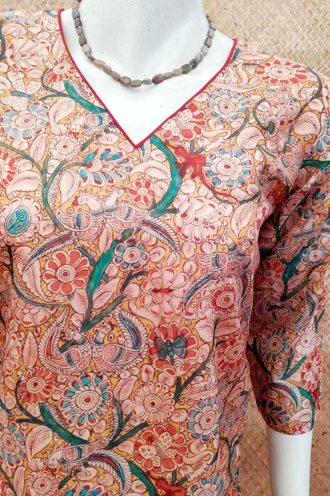 Elegant Silk Cotton  Kurta with Kalamkari print