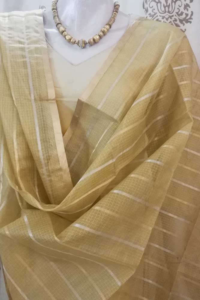 Kota silk dupatta with Zari border & woven stripes..