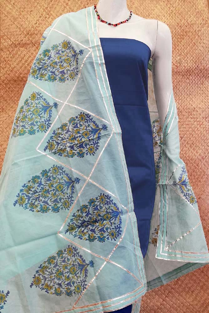 Elegant Chanderi Dupatta with Hand Block Print & stitched gota