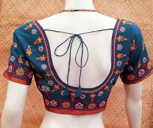 Mangalgiri Cotton Blouse with Kutch Hand Embroidery size - 40