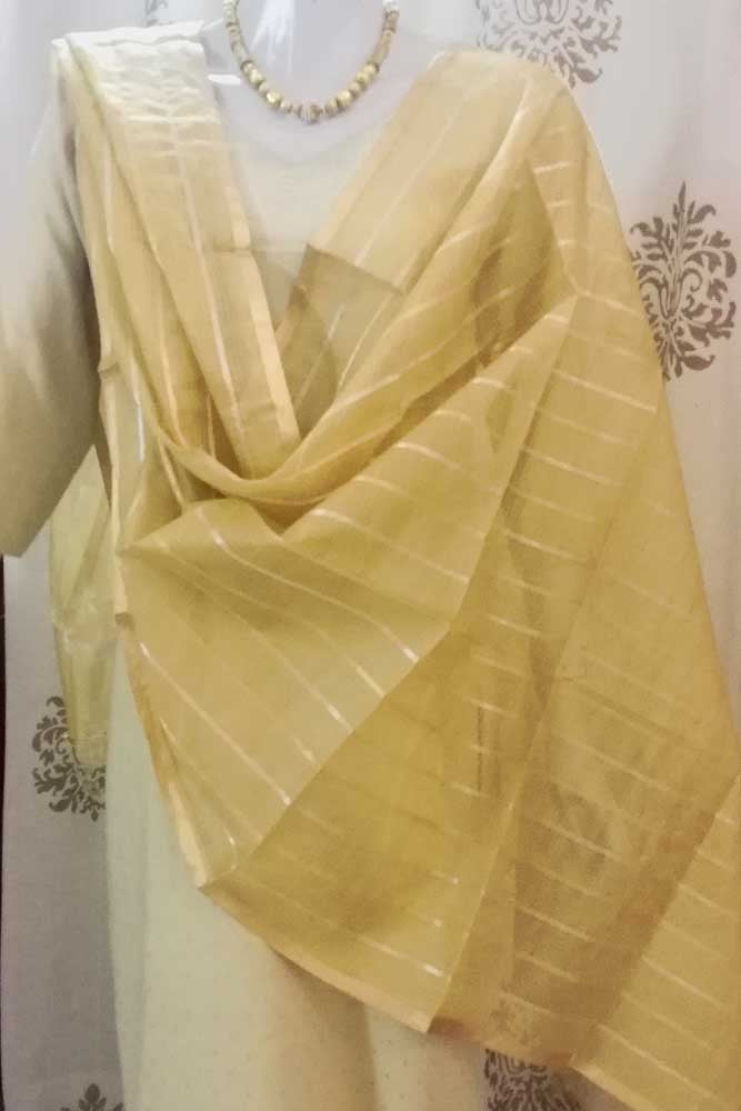 Kota silk dupatta with Zari border & woven stripes..