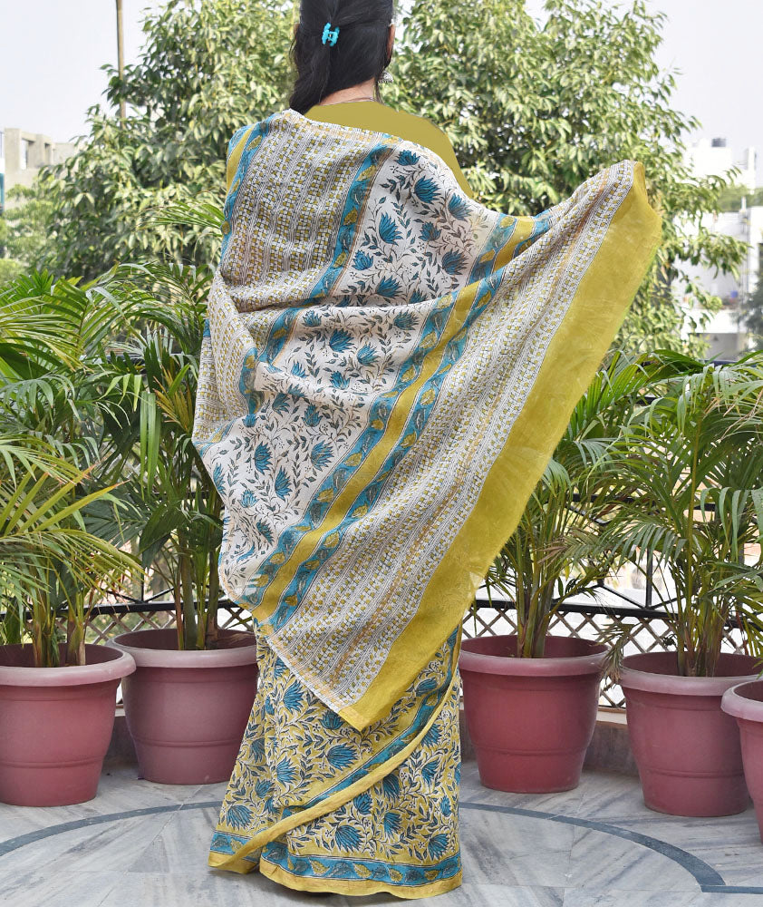 Beautiful Hand Block Printed Chanderi Saree