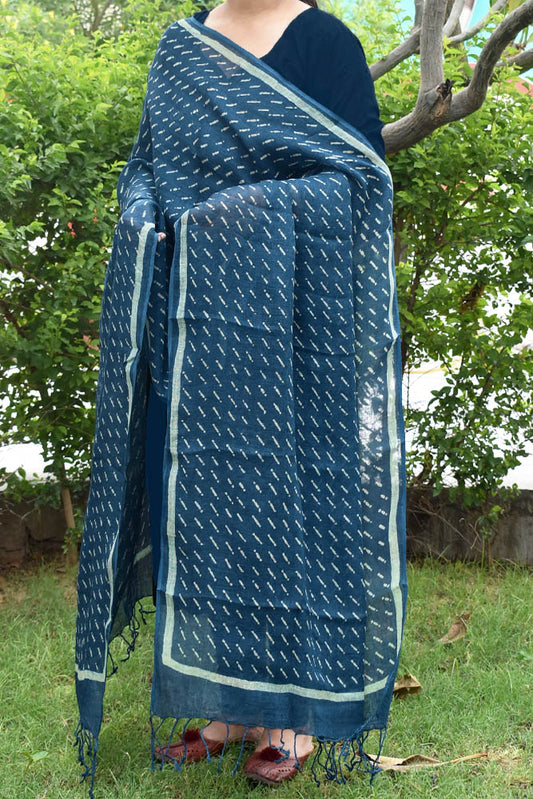 Elegant Hand Block Printed Linen dupatta