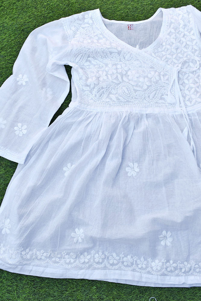 Elegant Soft Mul Cotton Short Top / Kurta with Hand Chikankari work - Size 36