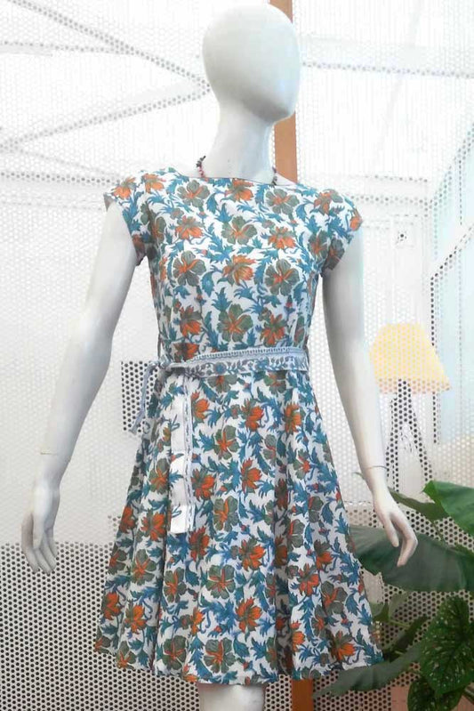 Elegant Block Printed Cotton short  Dress