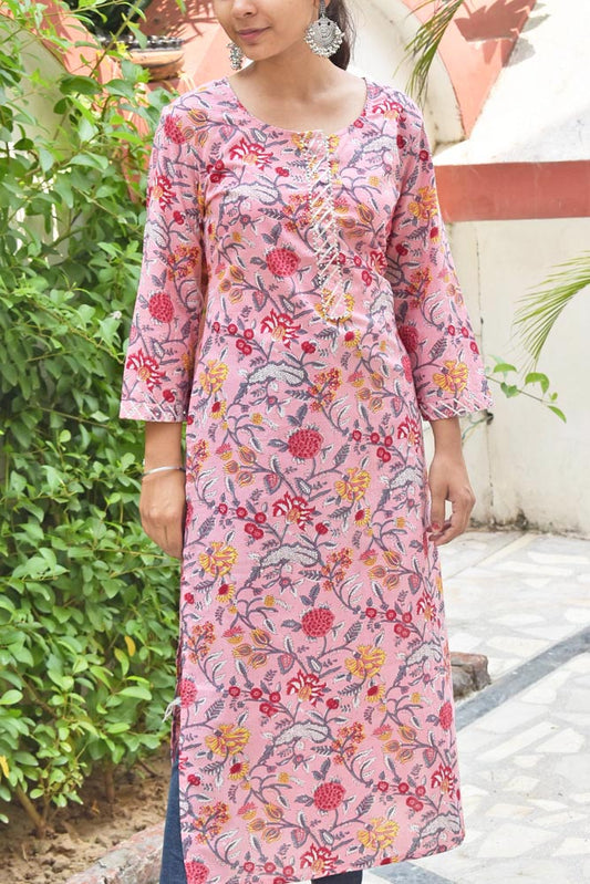 Hand Block Print Cotton Kurta with gota & sequins - Size 38 & 40