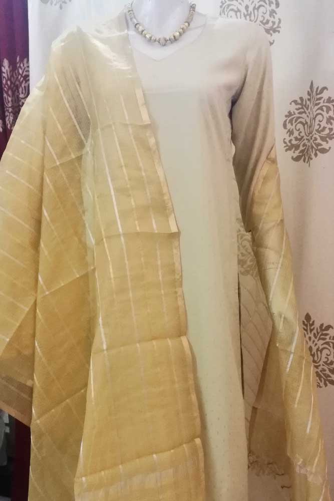 Kota silk dupatta with Zari border & woven stripes..