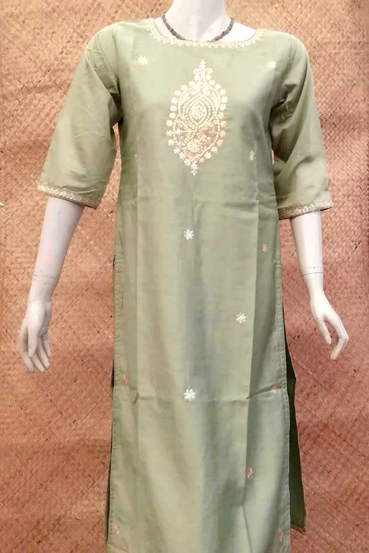 Elegant  Chanderi Long Kurta with Pitta work