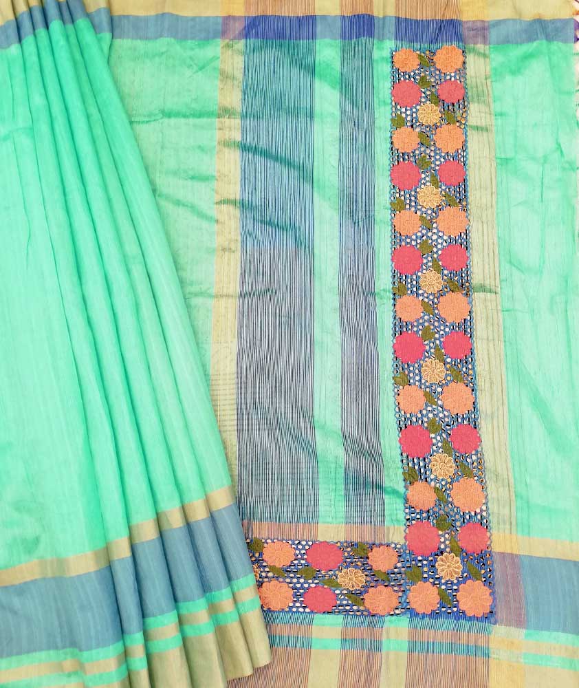 Beautiful Semi- Dupion Silk saree with cutwork & embroidery