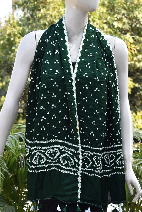 Beautiful Handcrafted Bandhani Modal Silk Stole with tassels