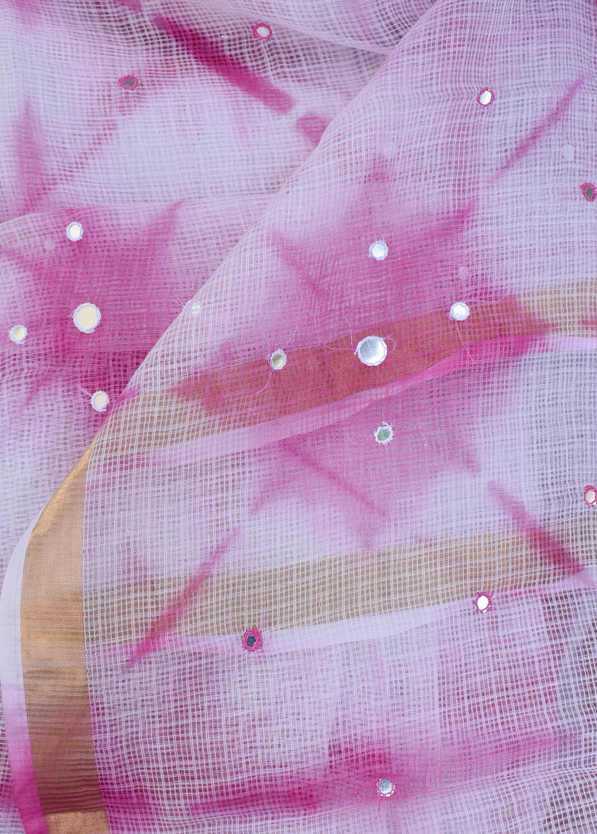 Shibori Dyed Kota Cotton Saree with  Hand embroidery & foil Mirror work