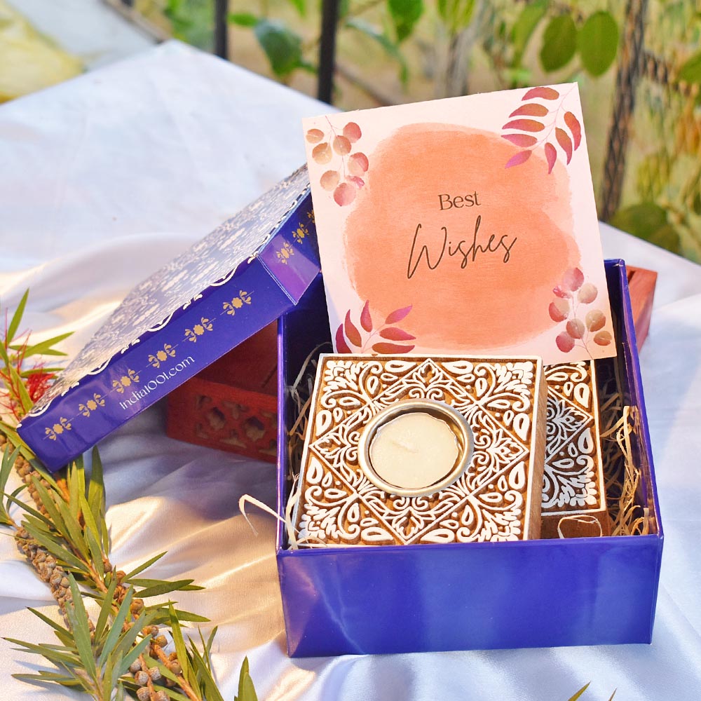 Gift Hamper - Wooden Carved T Light Holders - Set of 2 holders
