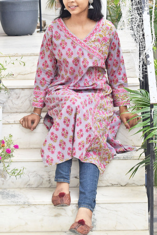 Block Printed Cotton Kurta with sequins