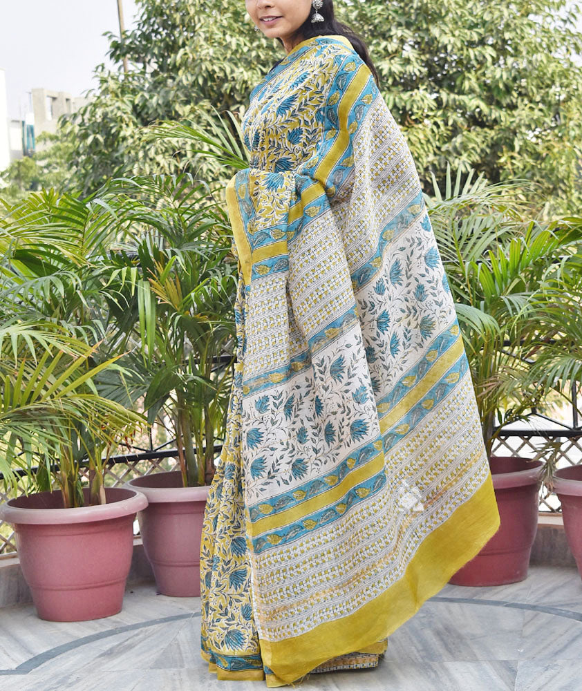 Beautiful Hand Block Printed Chanderi Saree