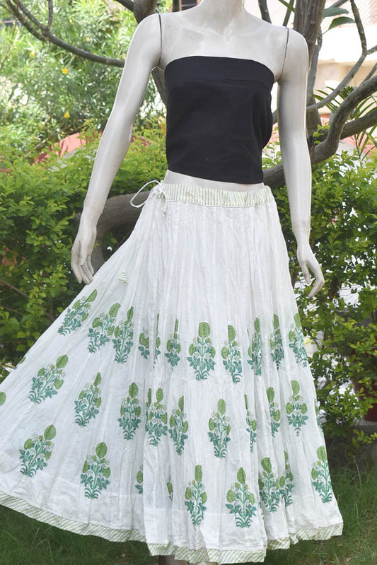 Beautiful Kalidar Block Printed Mul Cotton Skirt with Lining & Stitched borders