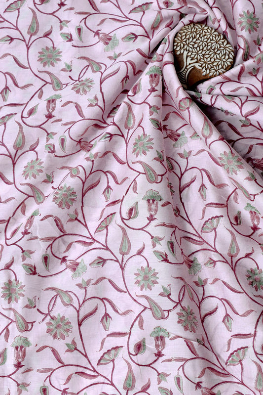 Elegant & Fine Sanganer Hand Block Printed Chanderi silk Cotton Running Fabric ( 2.5 mtr cut)