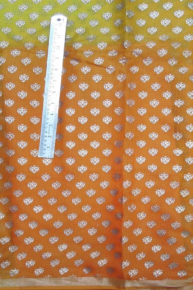 Gold Block printed Kota Silk Fabric