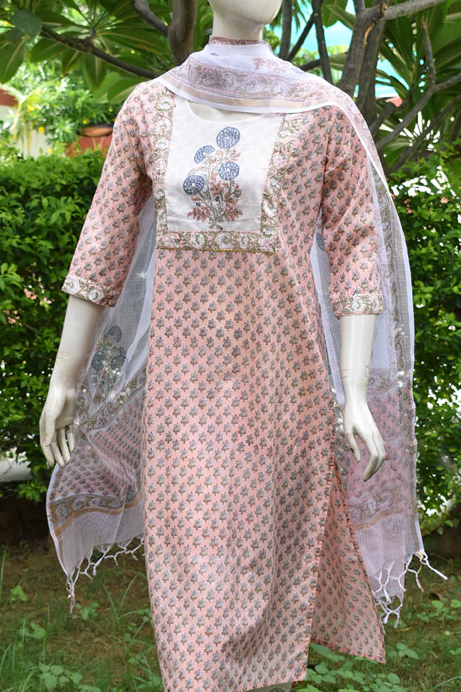 Hand Block Printed Cotton suit - Kurta , Dupatta & Pant - size 42