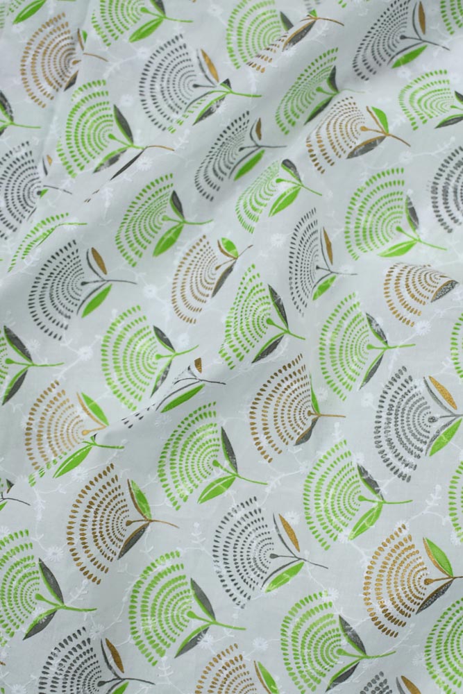 Beautiful white cotton fabric with self embroidery & print (2.5 mtrs cut)