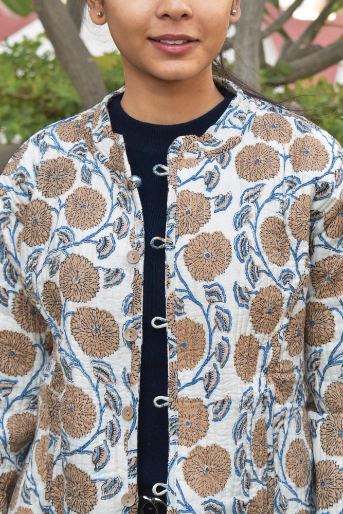 Block Print Quilted Reversible cotton jacket - Size  44 , 46