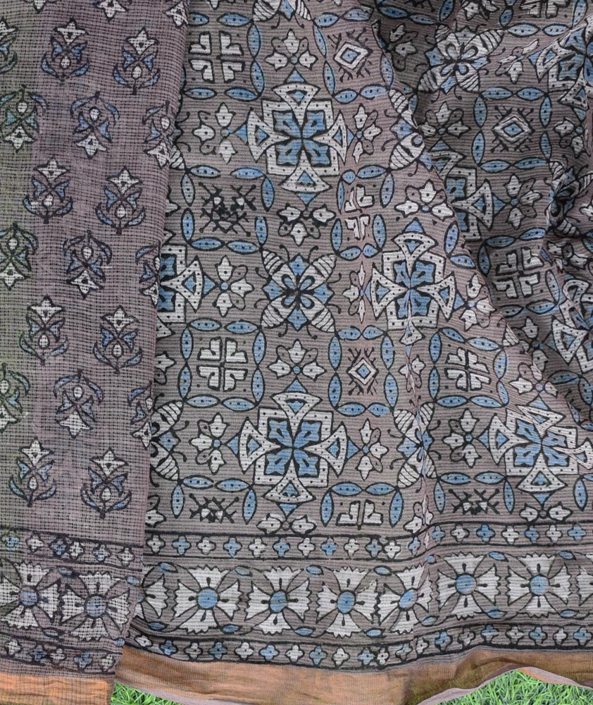 Hand Block Print Kutch Ajrakh Kota Cotton Doria  Saree