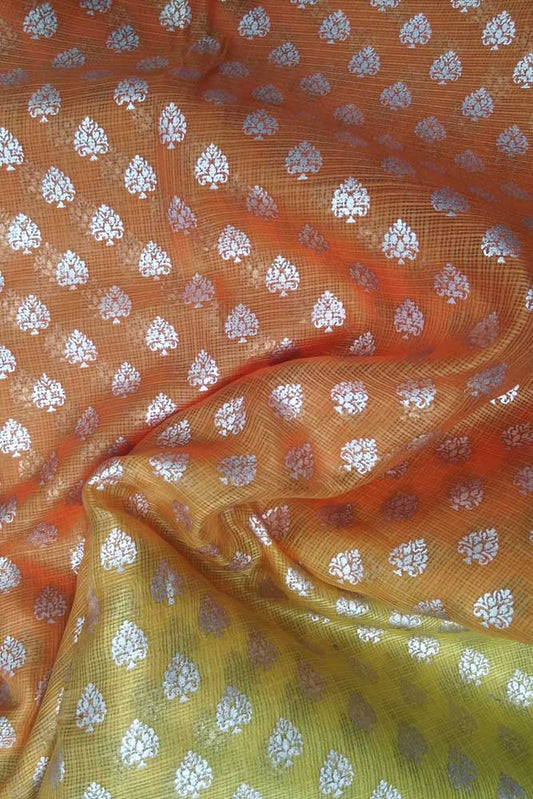 Gold Block printed Kota Silk Fabric