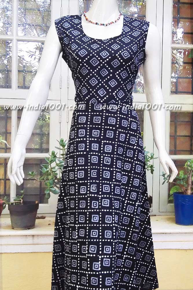 Elegant Block Printed Cotton Long Dress