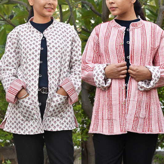 Block Print Quilted Reversible cotton jacket - Size  44