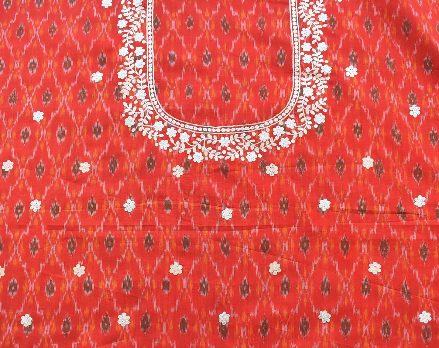 Ikkat Silk Cotton Fabric with Pitta work Embroidery