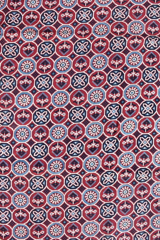 Hand Block printed Ajrakh Mashru fabric ( 2.5 mtrs cut)