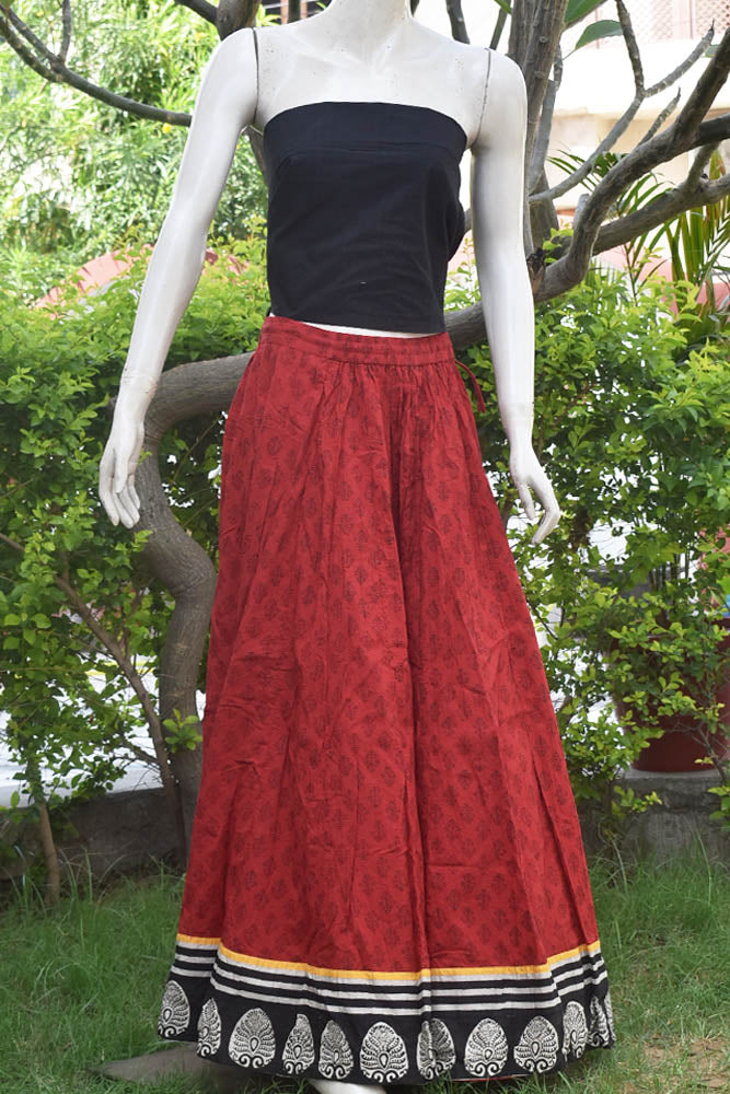 Beautiful Kalidar Block Printed Cotton Skirt with Stitched borders
