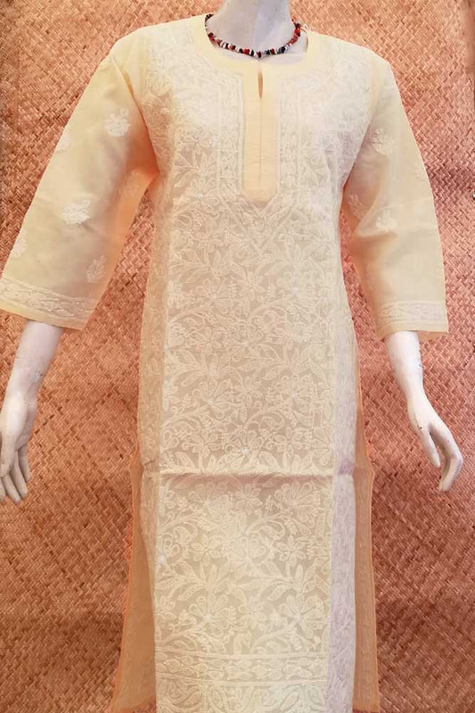Elegant Voile Cotton Long Kurta with Chikankari Size - 42