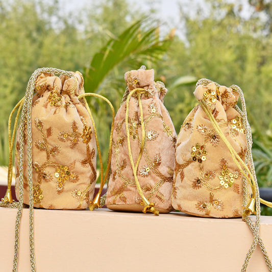 Embroidered Velvet Potlis for gifting - Set of 4 potlis