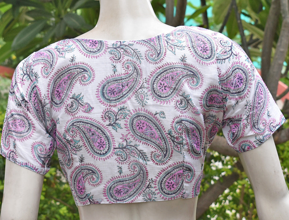 Block Printed kota Doria Blouse - Size 40