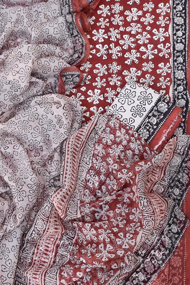 Beautiful Hand Block Printed Bagru Modal Suit with Chiffon dupatta