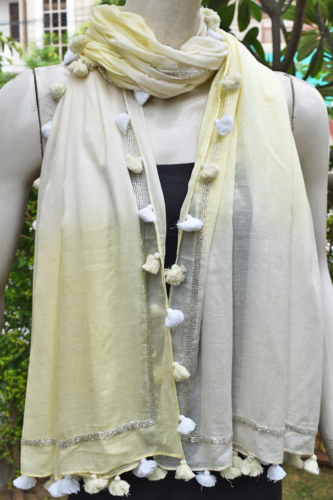 Beautiful Silk Cotton Stole with hand embroidery & tassels