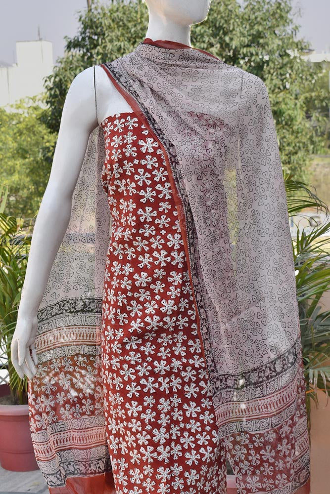 Beautiful Hand Block Printed Bagru Modal Suit with Chiffon dupatta