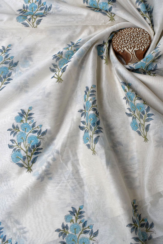 Elegant & Fine Sanganer Hand Block Printed Chanderi silk Cotton Running Fabric ( 2.5 mtr cut)