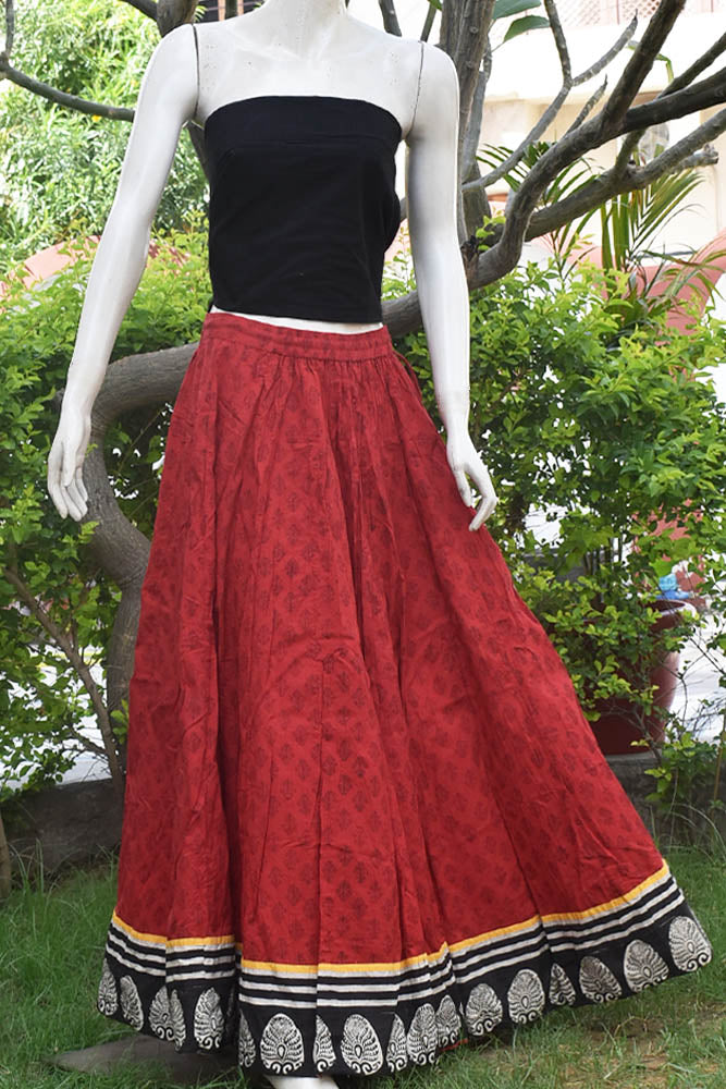 Beautiful Kalidar Block Printed Cotton Skirt with Stitched borders