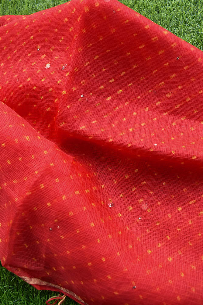Leheriya Tie Dye Mothra Kota silk dupatta with Muqaish work