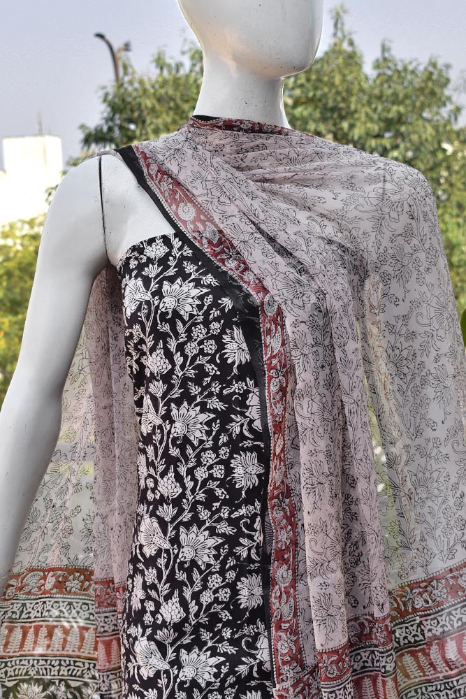 Beautiful Hand Block Printed Bagru Modal Suit with Chiffon dupatta
