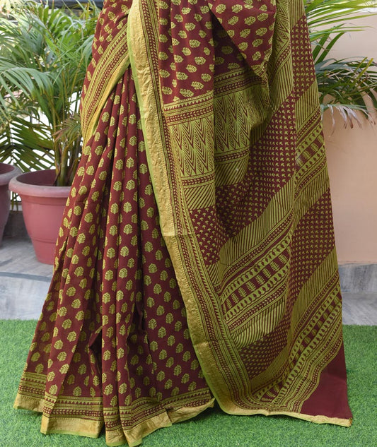 Maheshwari Cotton Saree with Bagh Block Print and zari border