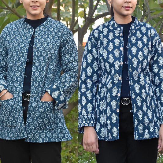 Block Print Quilted Reversible cotton jacket - Size  42 , 44