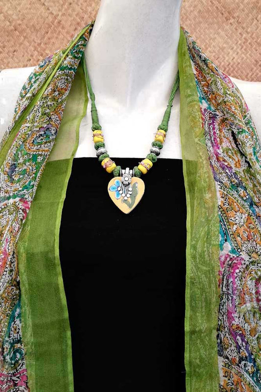 Ceramic and German silver thread necklace