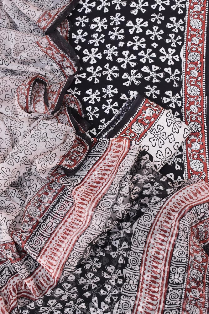 Beautiful Hand Block Printed Bagru Modal Suit with Chiffon dupatta