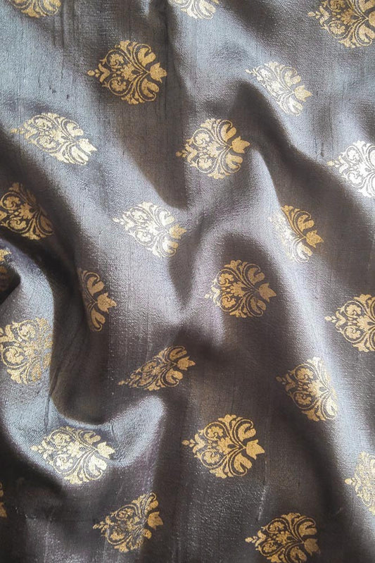 Dupion Silk fabric with Khadi Block print