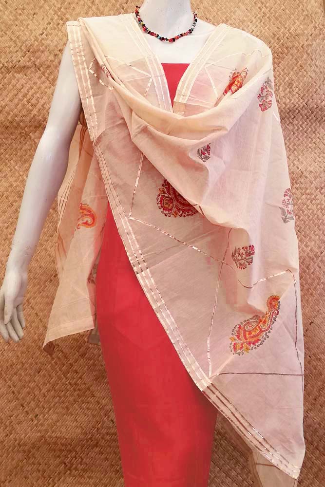 Elegant Chanderi Dupatta with Hand Block Print & stitched gota