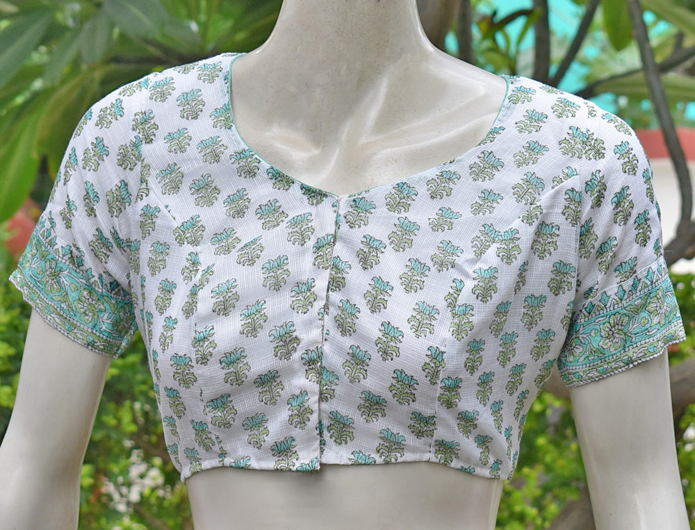 Block Printed kota Doria Blouse - Size 40
